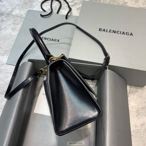 Replica Balenciaga 593546 Hourglass Small Top Handle Calfskin Bag Black Gold 3