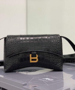 Replica Balenciaga 671355 Women's Downtown XS Shoulder Bag Crocodile Embossed Black