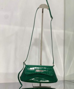 Replica Balenciaga 695645 Women's XX Small Flap Bag Crocodile Embossed In Green