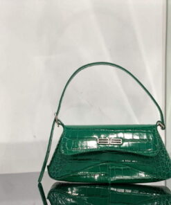 Replica Balenciaga 695645 Women's XX Small Flap Bag Crocodile Embossed In Green 2