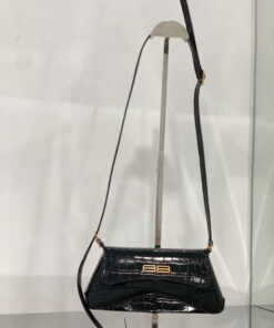 Replica Balenciaga 695645 Women's XX Small Flap Bag Crocodile Embossed In Black