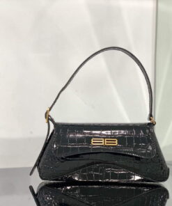 Replica Balenciaga 695645 Women's XX Small Flap Bag Crocodile Embossed In Black 2