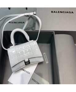 Replica Balenciaga 664676 Hourglass Mini Top Handle Crocodile Bag White