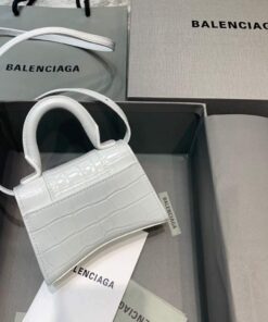 Replica Balenciaga 664676 Hourglass Mini Top Handle Crocodile Bag White 2