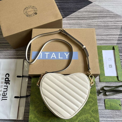 Replica Gucci 751628 Interlocking G Mini Heart Shoulder Bag White