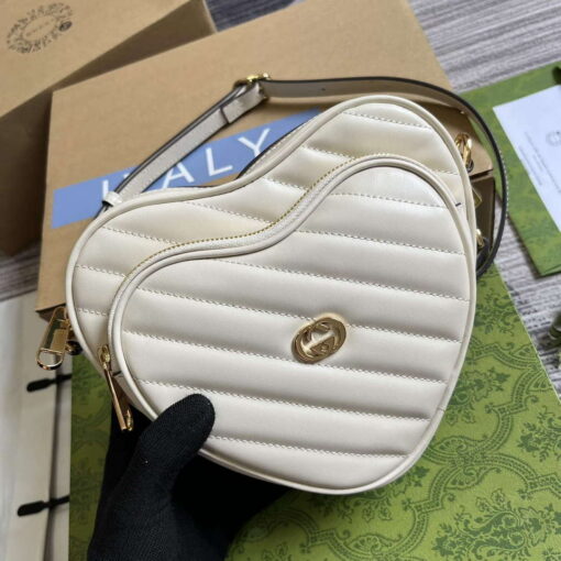 Replica Gucci 751628 Interlocking G Mini Heart Shoulder Bag White 5