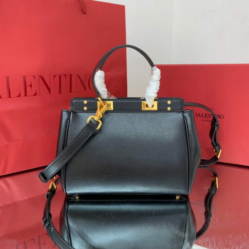 Replica Valentino 4100 Medium Rockstud Alcove Handbag In Grainy Calfskin 2B0J41 Black