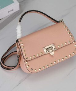 Replica Valentino 2B0I52 Small Rockstud Grainy Calfskin Handbag 2025S Pink 2