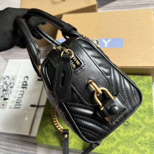 Replica Gucci 746319 GG Marmont Small Top Handle Bag Black 2