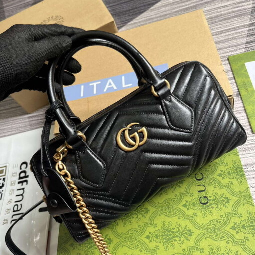 Replica Gucci 746319 GG Marmont Small Top Handle Bag Black 3