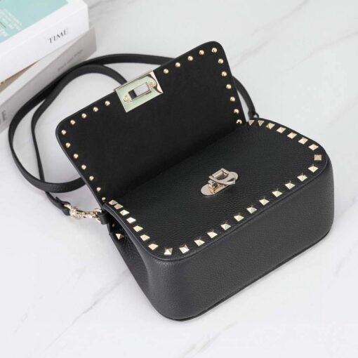 Replica Valentino 2B0I52 Small Rockstud Grainy Calfskin Handbag 2025S Black 2