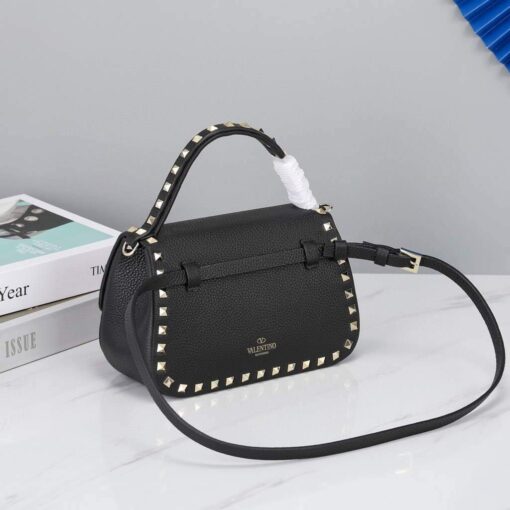 Replica Valentino 2B0I52 Small Rockstud Grainy Calfskin Handbag 2025S Black 6