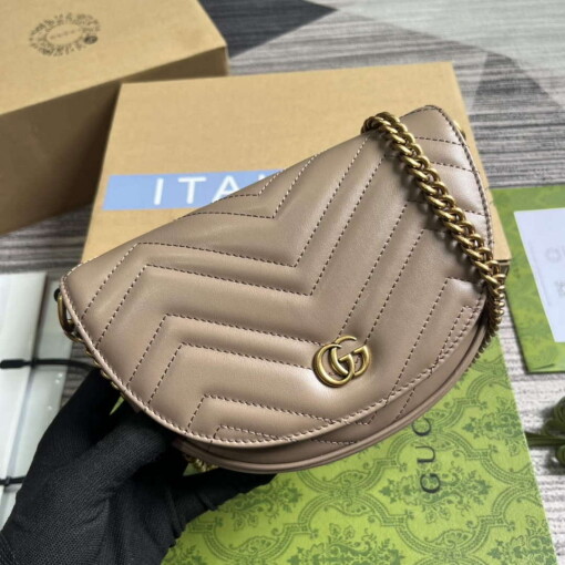 Replica Gucci 746431 GG Marmont Matelassé Chain Mini Bag Milk tea 3