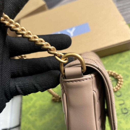 Replica Gucci 746431 GG Marmont Matelassé Chain Mini Bag Milk tea 6