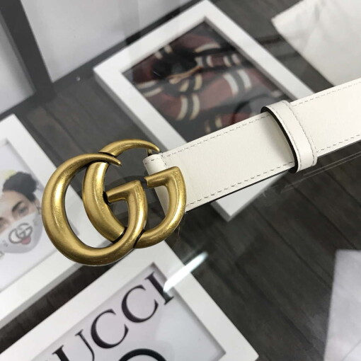 Replica Gucci Women Men's Leather Belt with Double G Buckle 40MM G19169 White