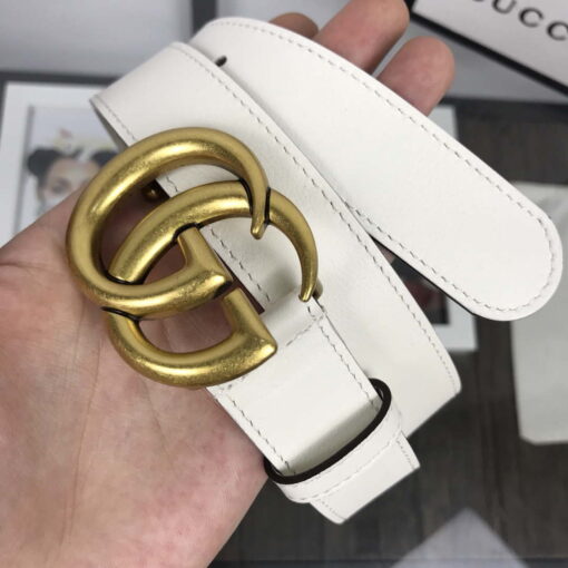 Replica Gucci Women Men's Leather Belt with Double G Buckle 40MM G19169 White 4