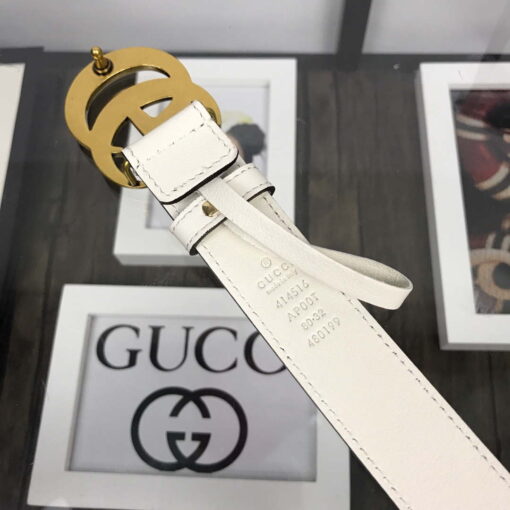 Replica Gucci Women Men's Leather Belt with Double G Buckle 40MM G19169 White 5