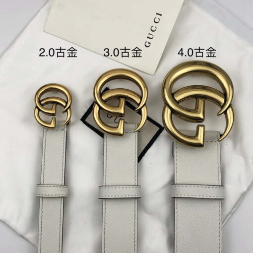 Replica Gucci Women Men's Leather Belt with Double G Buckle 40MM G19169 White 6
