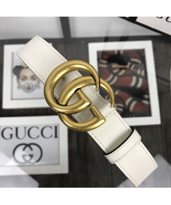 Replica Gucci Women Men's Leather Belt with Double G Buckle 20MM G19168 White