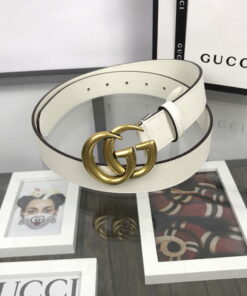 Replica Gucci Women Men's Leather Belt with Double G Buckle 20MM G19168 White 2