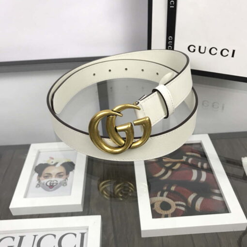 Replica Gucci Women Men's Leather Belt with Double G Buckle 20MM G19168 White 2