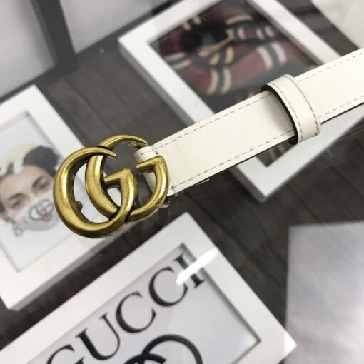 Replica Gucci Women Men's Leather Belt with Double G Buckle 20MM G19168 White 5