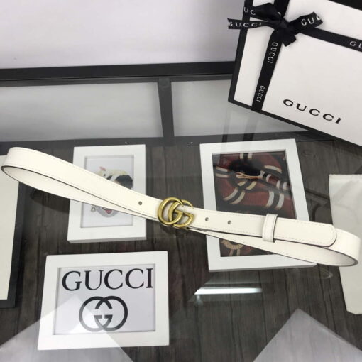 Replica Gucci Women Men's Leather Belt with Double G Buckle 20MM G19168 White 6