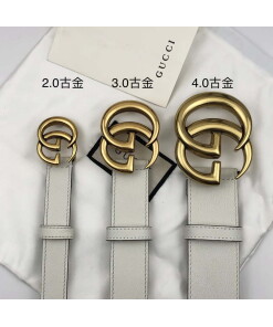 Replica Gucci Women Men's Leather Belt with Double G Buckle 30MM G19167 White