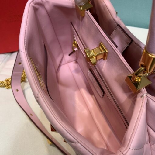Replica Valentino 2021 Roman Stud The Handle Bag In Nappa 0097L Light Pink 5