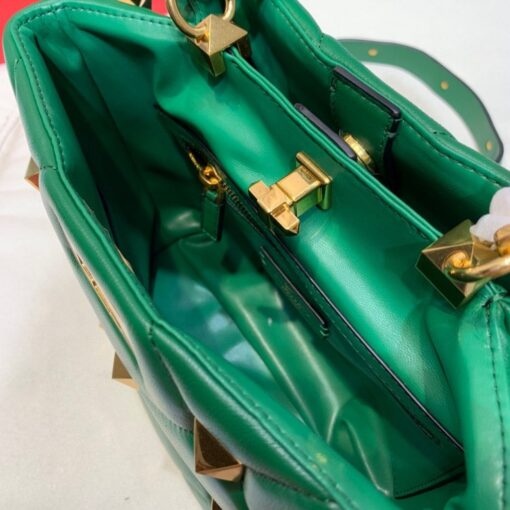 Replica Valentino 2021 Roman Stud The Handle Bag In Nappa 0097L Green 6