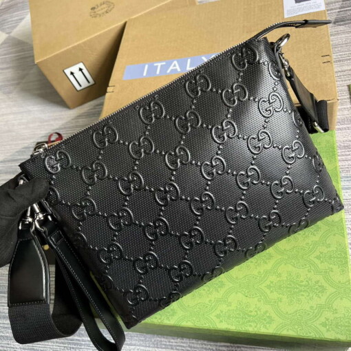 Replica Gucci 696009 GG Embossed Medium Messenger Bag Black 3