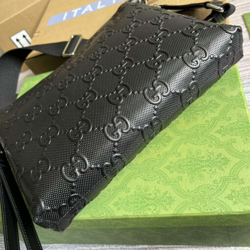 Replica Gucci 696009 GG Embossed Medium Messenger Bag Black 4
