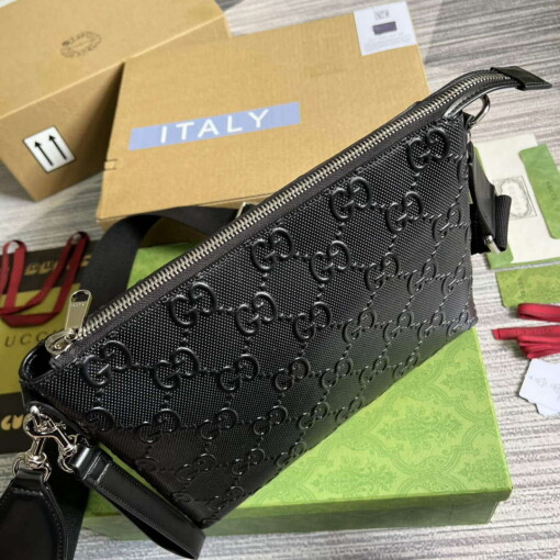 Replica Gucci 696009 GG Embossed Medium Messenger Bag Black 5