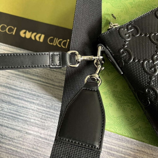 Replica Gucci 696009 GG Embossed Medium Messenger Bag Black 6