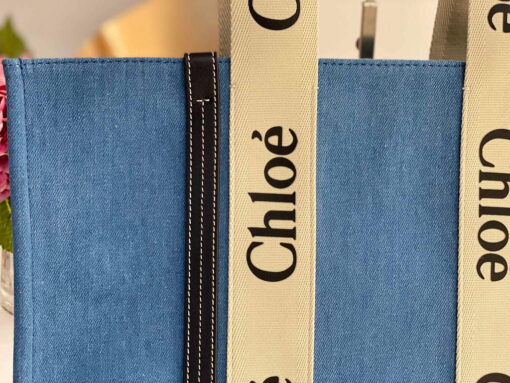 Replica Chloe 382E6690U Large Woody Tote Bag Blue 4