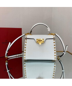 Replica Valentino 71000 Small Rockstud Alcove Handbag In Grainy Calfskin XW2B0J71 White