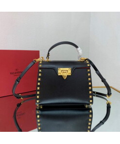 Replica Valentino 71000 Small Rockstud Alcove Handbag In Grainy Calfskin XW2B0J71 Black