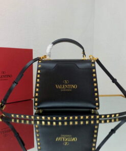 Replica Valentino 71000 Small Rockstud Alcove Handbag In Grainy Calfskin XW2B0J71 Black 2