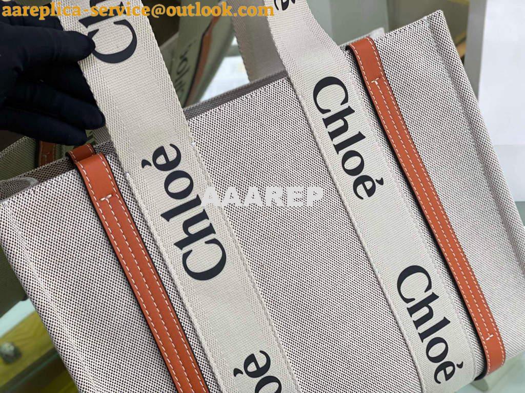 Replica Chloe 383E6690U Medium Woody Tote Bag in Cotton Canvas Brown 4 Replica Chloe 383E6690U Medium Woody Tote Bag in Cotton Canvas Brown 4