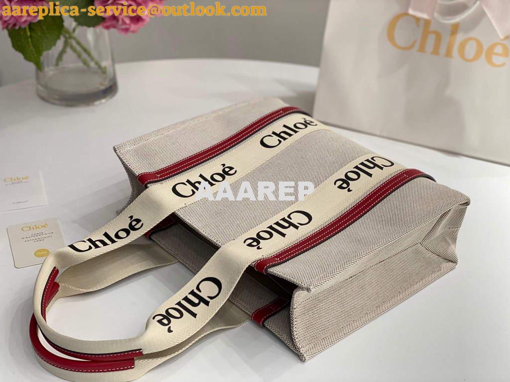 Replica Chloe 383E66616 Medium Woody Tote Bag in Cotton Canvas Red 5 Replica Chloe 383E66616 Medium Woody Tote Bag in Cotton Canvas Red 5