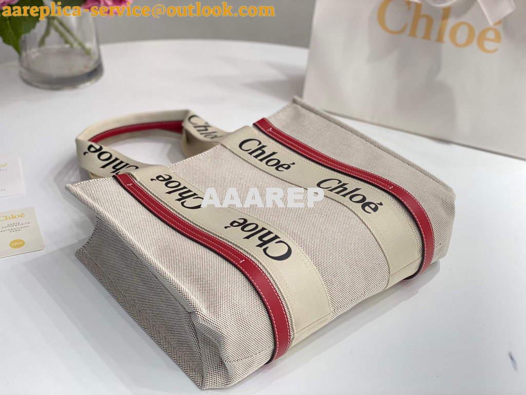 Replica Chloe 383E66616 Medium Woody Tote Bag in Cotton Canvas Red 6 Replica Chloe 383E66616 Medium Woody Tote Bag in Cotton Canvas Red 6