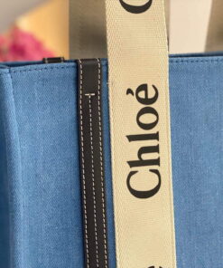 Replica Chloe 6690 Medium Woody Tote Bag in Cotton Canvas Blue 2
