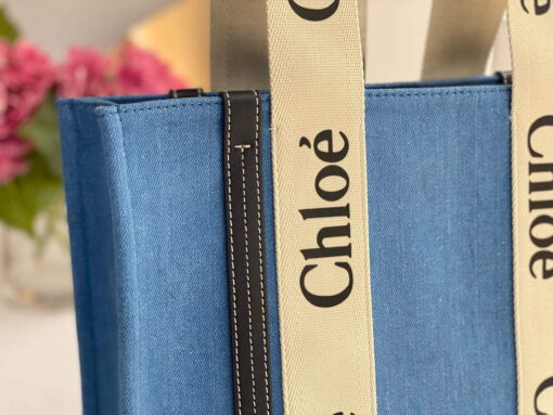Replica Chloe 6690 Medium Woody Tote Bag in Cotton Canvas Blue 2