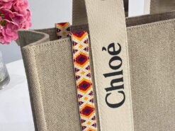 Replica Chloe 383G4227S Medium Woody Tote Bag in Cotton Canvas Orange 2