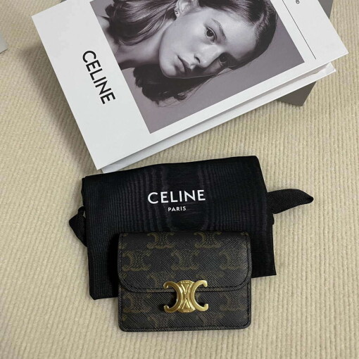 Replica Celine 10I583 Card Holder With Flap Triomphe In Triomphe Canvas Tan