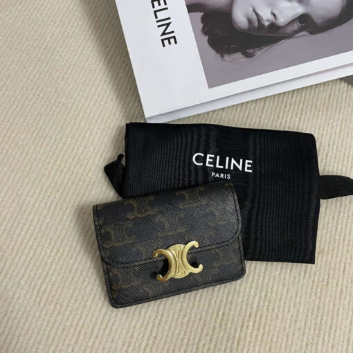 Replica Celine 10I583 Card Holder With Flap Triomphe In Triomphe Canvas Tan 3