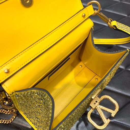 Replica Valentino 1W2B0G97TZA0FO Vsling Mini Handbag With Sparkling Embroidery Yellow 7
