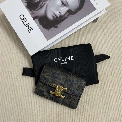 Replica Celine 10I583 Card Holder With Flap Triomphe In Triomphe Canvas Tan 9