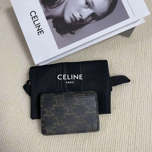 Replica Celine 10I583 Card Holder With Flap Triomphe In Triomphe Canvas Tan 11