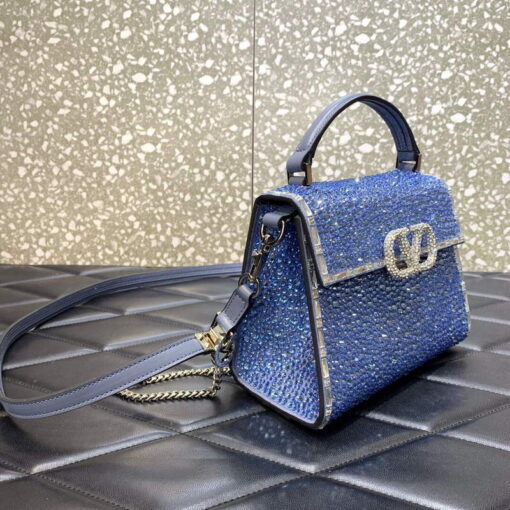 Replica Valentino 1W2B0G97TZA0FO Vsling Mini Handbag With Sparkling Embroidery Blue 3